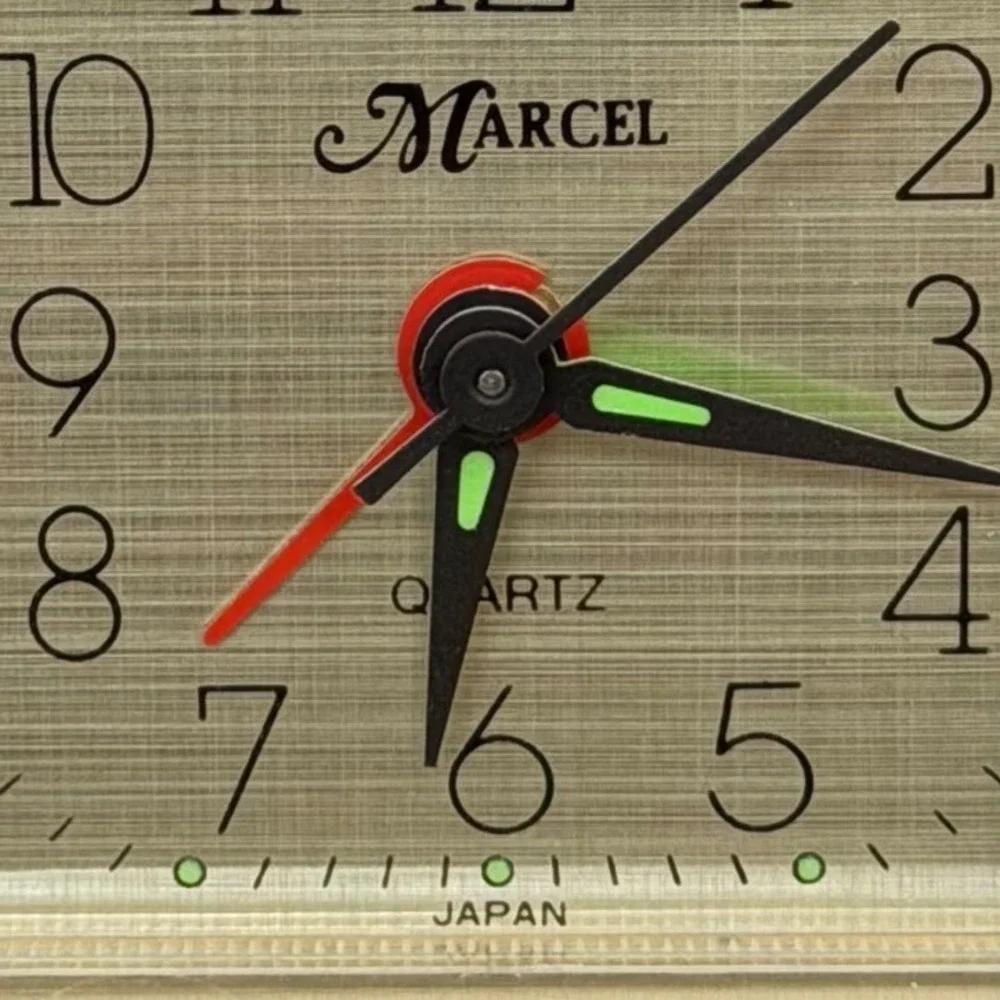 Vintage Marcel Folding Travel Alarm Clock Quartz Japan Black Gold Case Retro